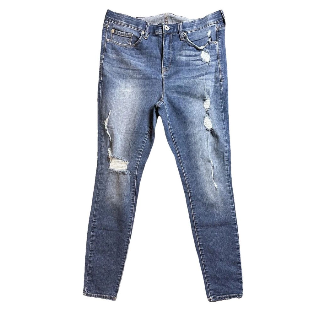 Torrid Womens 14R Sky High Skinny Jeans Blue Distressed Stretch Denim EUC